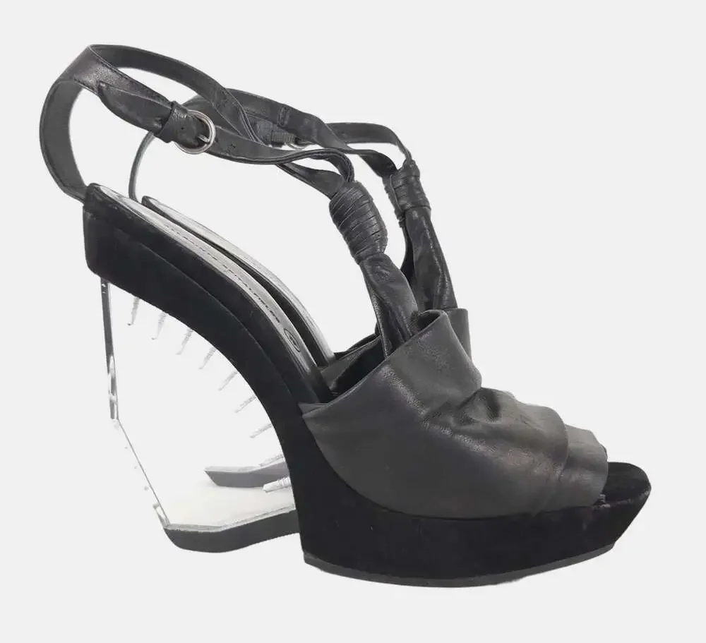 AllSaints Gamma Perspex Sandals US 9 EU 39 Womens Black Wedge Heel $250